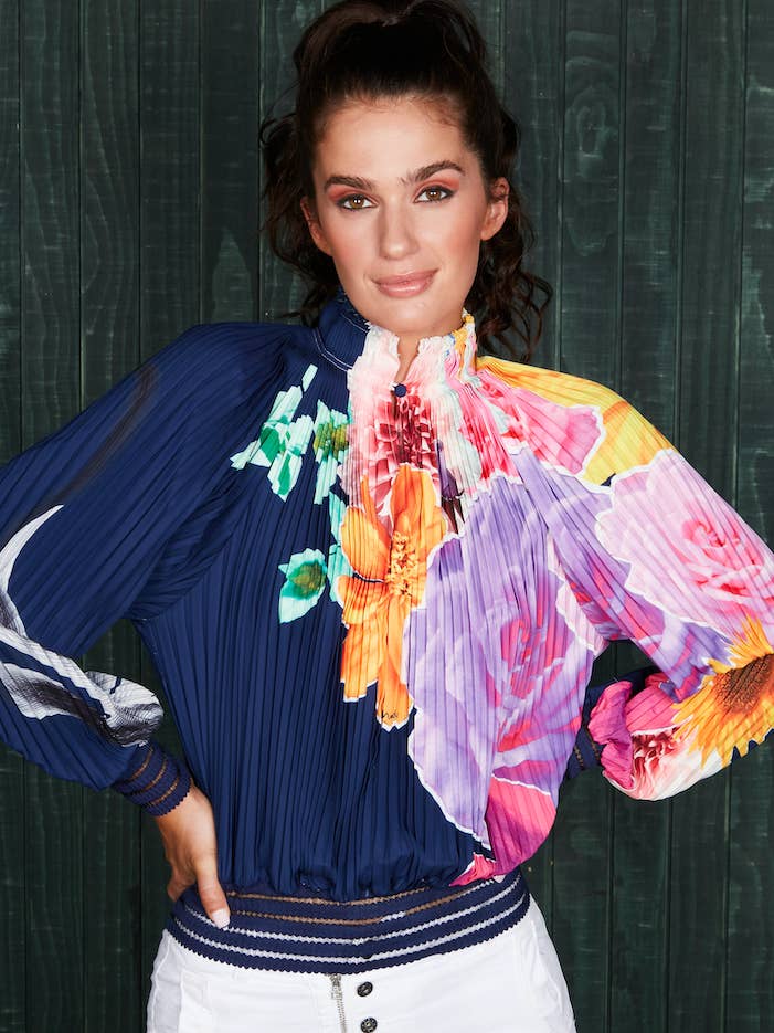 MACKENZIEMODE - Wholesale Blouse – Women’s - Pleated Blouse - Neon Floral0
