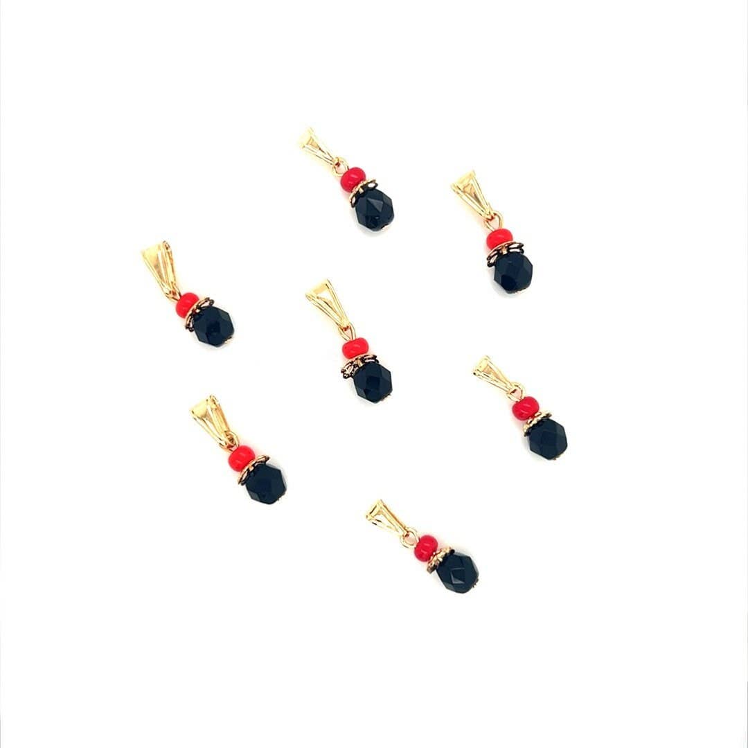 The Bead Bazaar - Wholesale Individual Charm/Pendant - Gold Filled Azabache Pendant, Hanging Azabache Pendant, Hanging Black Bead Charm, Gold Filled Protection Charm, Pendant Necklace, Tiny Azabache