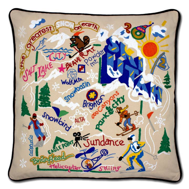 Ski Utah Hand-Embroidered Pillow for wholesale by catstudio