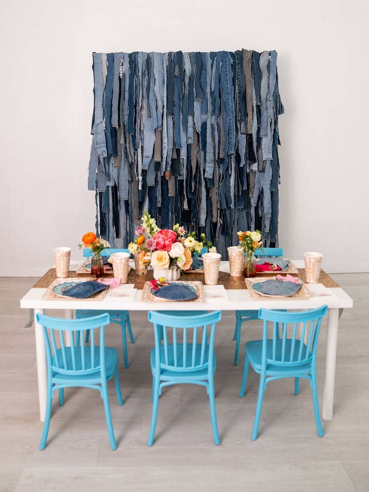 Denim on Denim Fringe Backdrop for wholesale by Oh My Darling Party Co