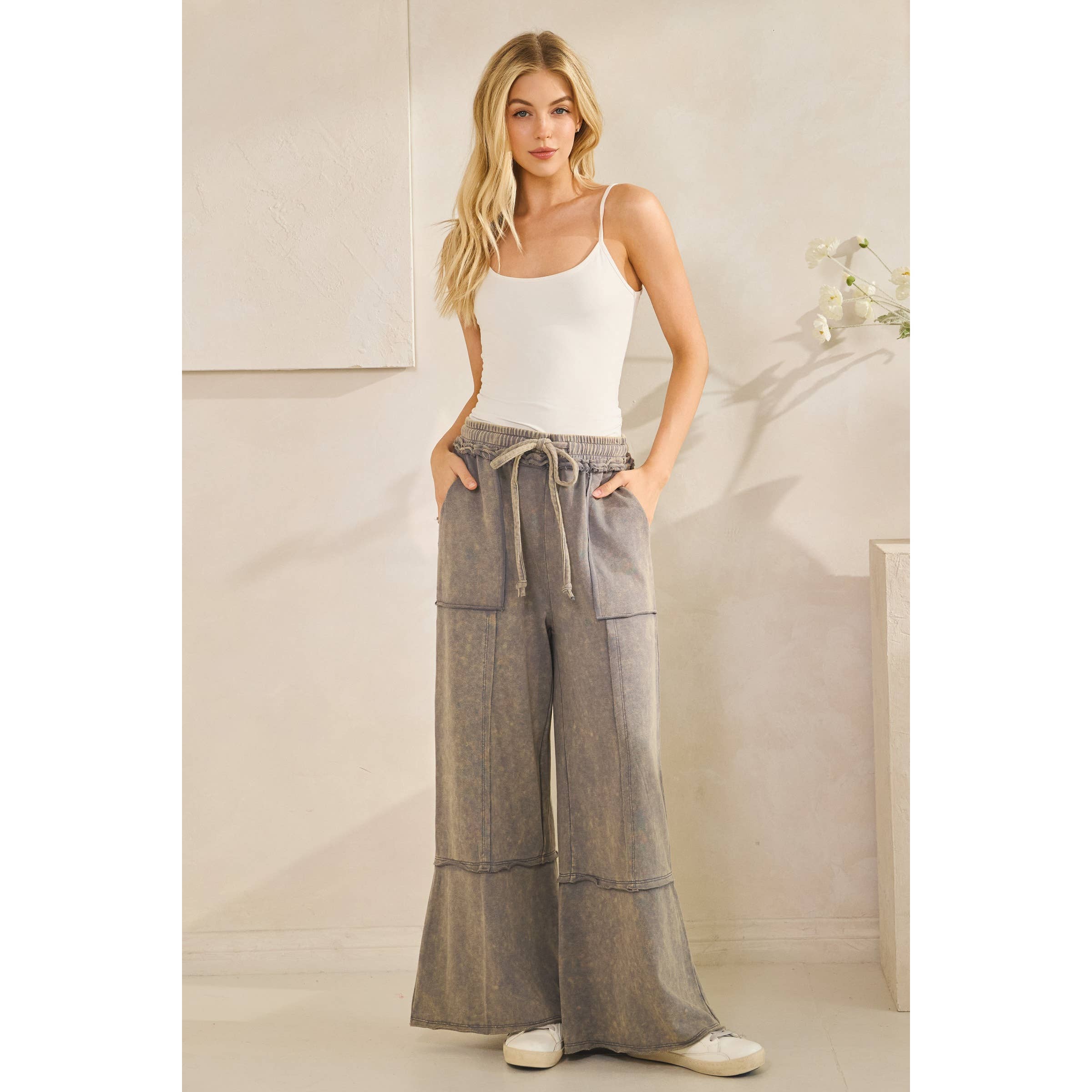 Sage + Fig - Wholesale Pants - Women's - MINERAL WASHED TERRY KNIT PANTS (SP7055-A)28