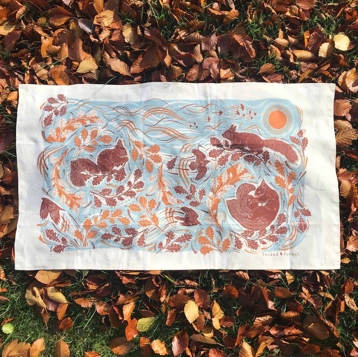 Folded Forest - Wholesale Tea Towel - Cotton Tea Towel - Squirrel2