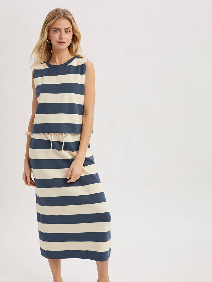 CONJUNTO DE JERSEY DE TIRANTES A RAYAS Y FALDA / WL25-11804 para venta al por mayor de Wishlist Apparel