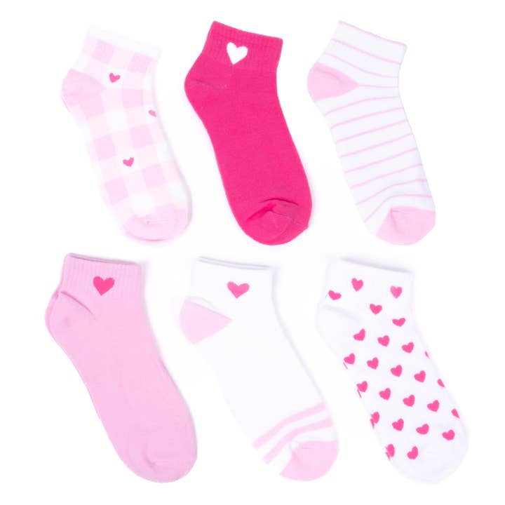 Selini New York - Wholesale Socks - Women's - Ladies' Assorted Low Cut Heart 6 pre-pack Ribbed Socks