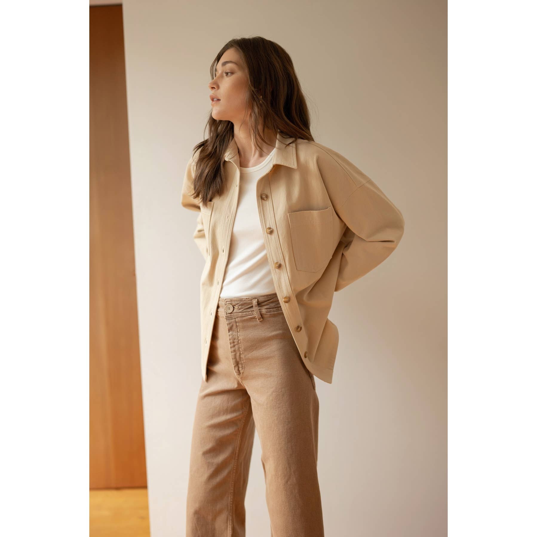 SAND COTTON TWILL SHIRT JACKET for wholesale on Faire1