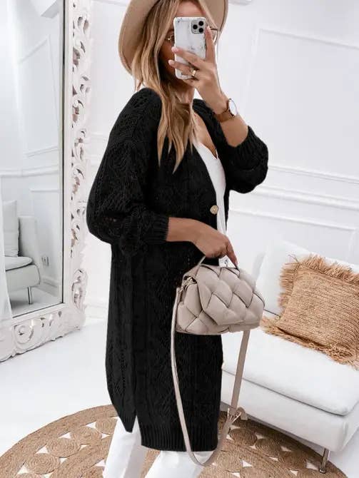 Lovesoft - Wholesale Cardigan - Women's - Khaki Hollow-out Openwork Knit Cardigan Sweater coat
