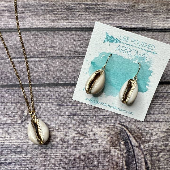 Like Polished Arrows, LLC - Wholesale Jewelry Set - Summer Beach Cowrie Shell Necklace and Earrings