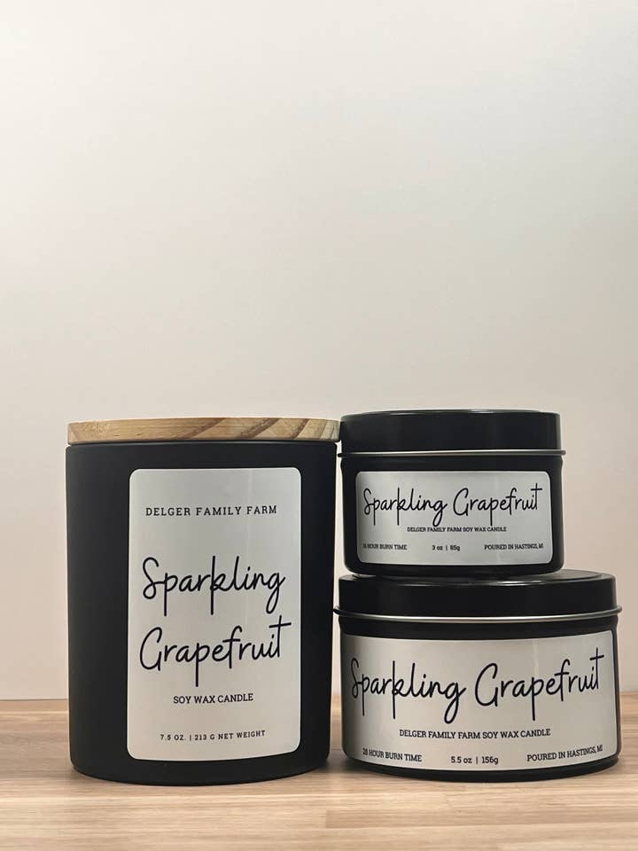 Sparkling Grapefruit Soy Candle | Clean Fragrance Farmhouse Candle for wholesale by Delger Family Farm