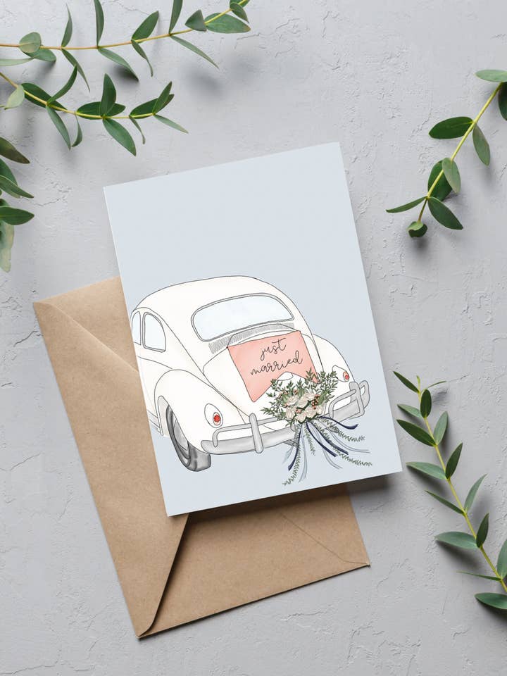 "Just Married" Wedding Card | 4.25x5.5" Card for wholesale by Upstate Design Studio
