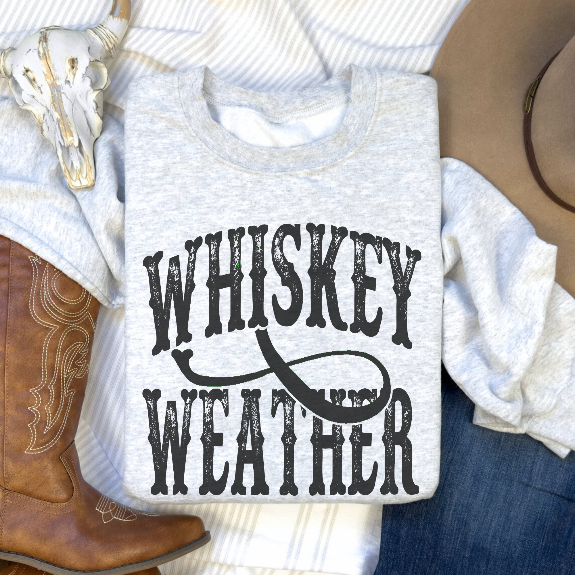 Trendznmore - Modern Graphic Apparel – wholesale Graphic sweatshirt – Women’s – Whiskey Weather Western Crewneck Sweatshirt 2