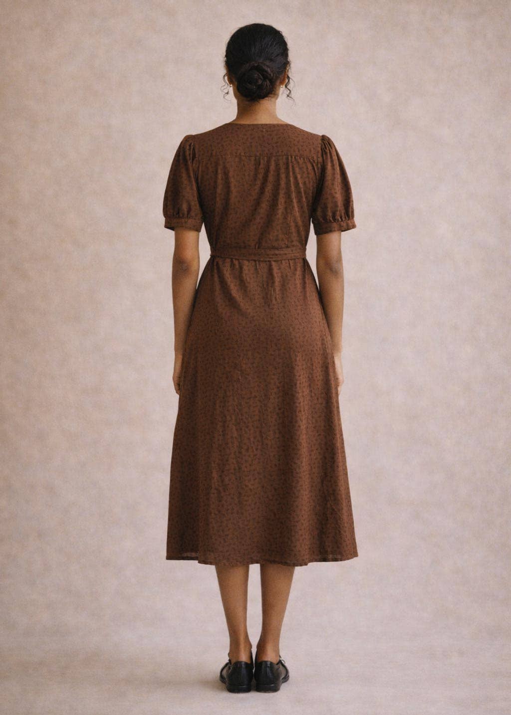 Atèlette - Wholesale Dress - Women's - Cotton Brown Floral Wrap Midi Dress - Pemberley Dress1