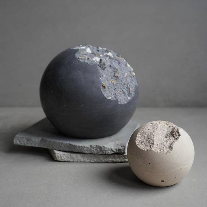 Wabi Sabi Concrete Sphere, Live Edge Ball, Broken Cement Bookend, Irregular Orb, Imperfect Photography Prop, Photoshoot Display, Shelf Art for wholesale by Minimal Loot Design