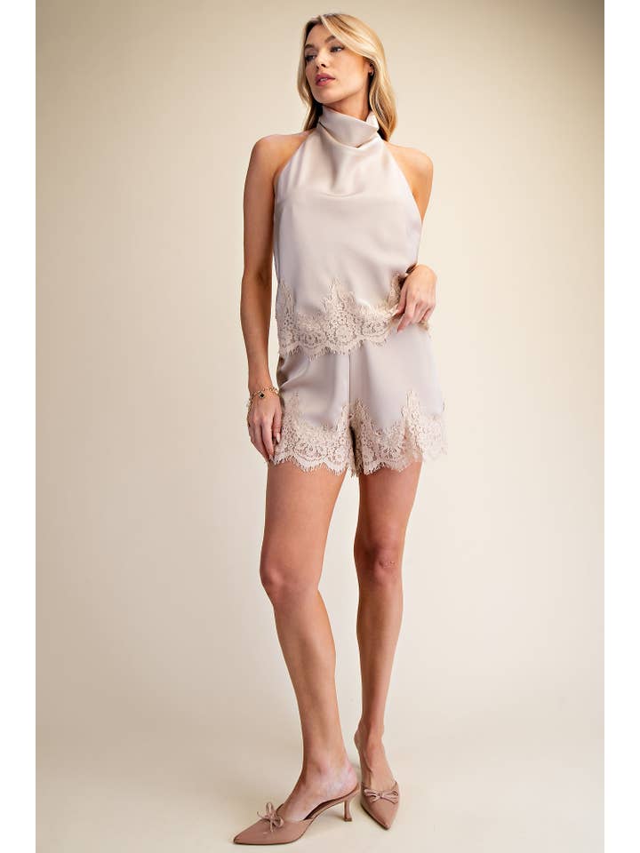 Glam - Wholesale Shorts - Women's - Satin Short With Lace Trim Detail Short9