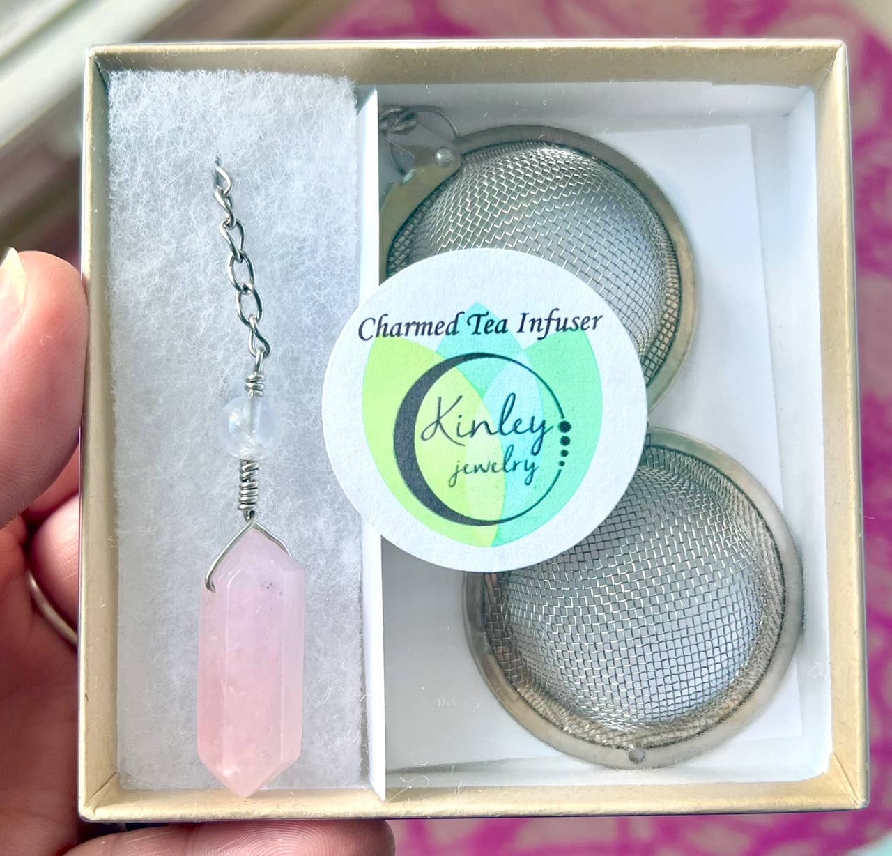 Kinley Jewelry - Wholesale Tea Strainer/Infuser - Tea Infuser Self Love Rose Quartz Crystal Charmed Kitchen 5