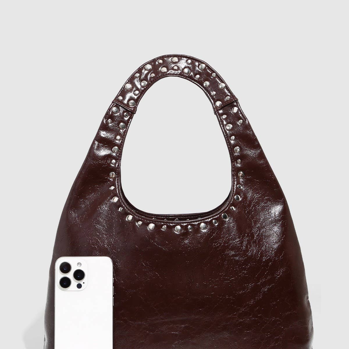 Brown Vintage Punk Studded Large Tote Shoulder Bag_CWAB5687 for wholesale on Faire2