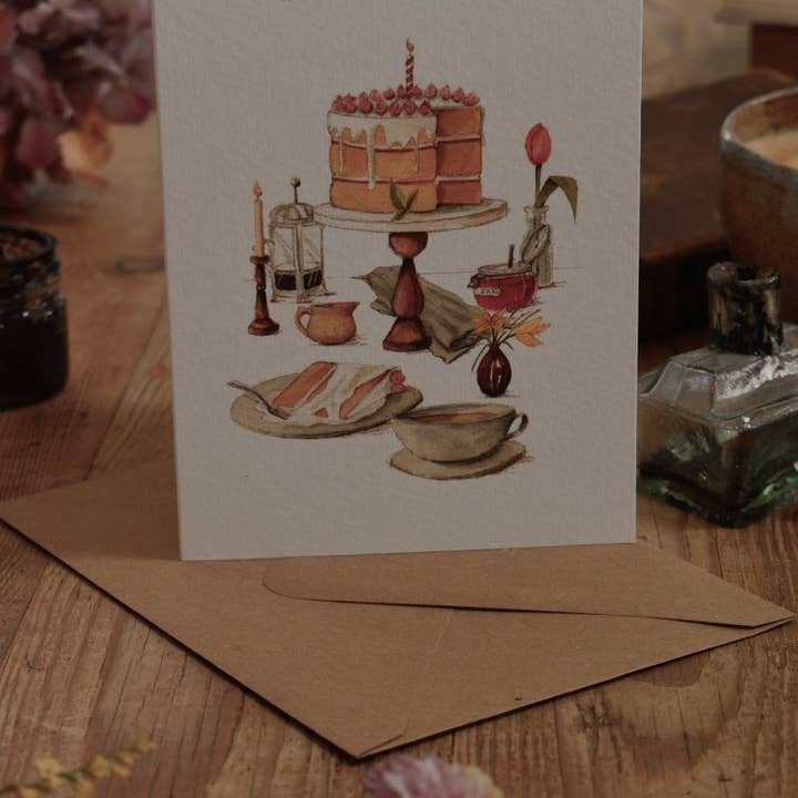 Brooke Marie – wholesale Birthday card – Happy Birthday Cake and Coffee on Table Card3