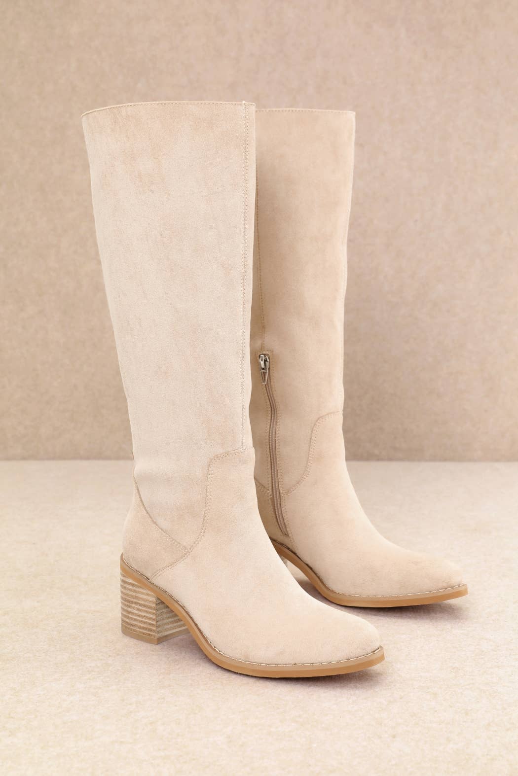 BEIGE FAUX SUEDE EQUESTRIAN CORE RIDING BOOTS for wholesale on Faire1