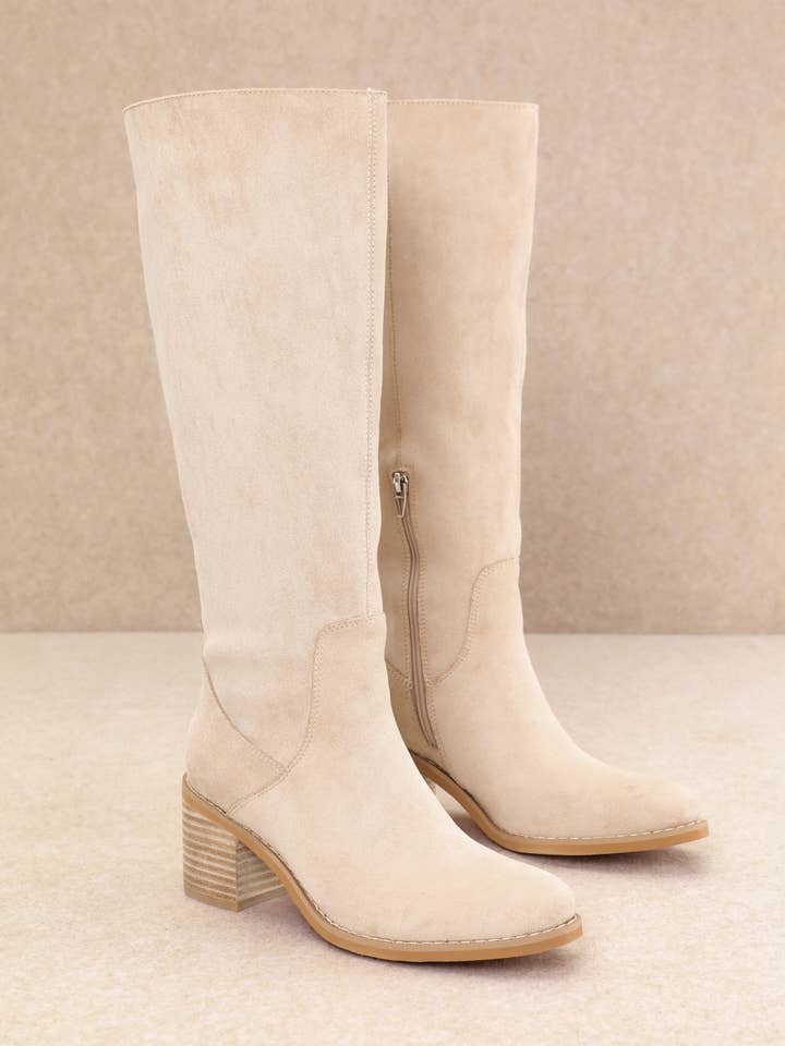 BEIGE FAUX SUEDE EQUESTRIAN CORE RIDING BOOTS for wholesale on Faire1