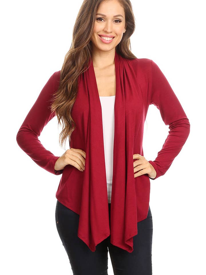 Women's Casual Solid Long Sleeve Open Front Draped Cardigan for wholesale by MOA COLLECTION