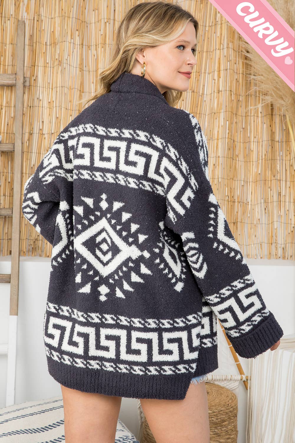 Sweet Lovely by Jen - Wholesale Cardigan - Women's - PLUS SIZE AZTEC PRINT SUPER SOFT COZY SWEATER KNIT CARDIGAN29