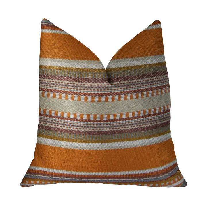 South Shore Amber Orange Olive and Cream Handmade Luxury Pillow for wholesale by Plutus Home Brands