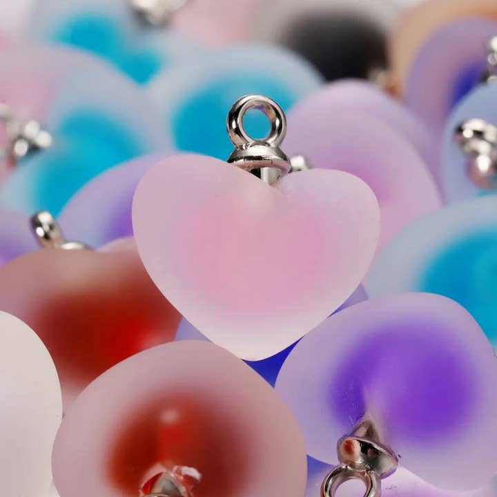 Resin Frosted Multicolor Heart Charm, ORG192 for wholesale by Beads Creation