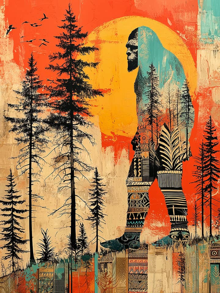 Bigfoot Wood Walk Konsttryck - Bigfoot & Sasquatch 8"x10" Konstverk för 11"x14" Ram för wholesale av Mowbi