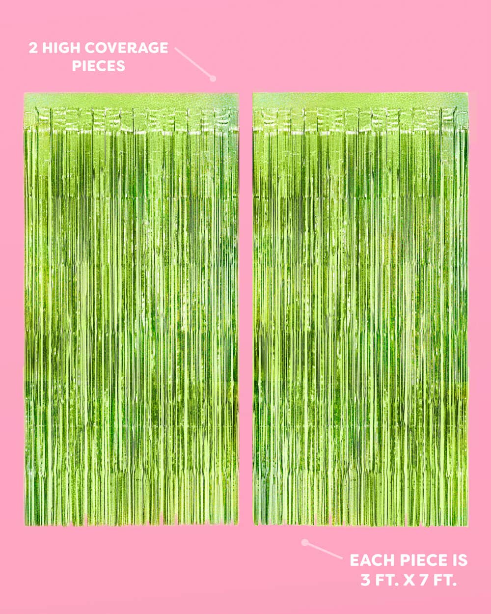 xo, Fetti - Wholesale Decal - Party Decorations - Lime Green Foil Fringe Curtain Set of 2 | Party Backdrop 2