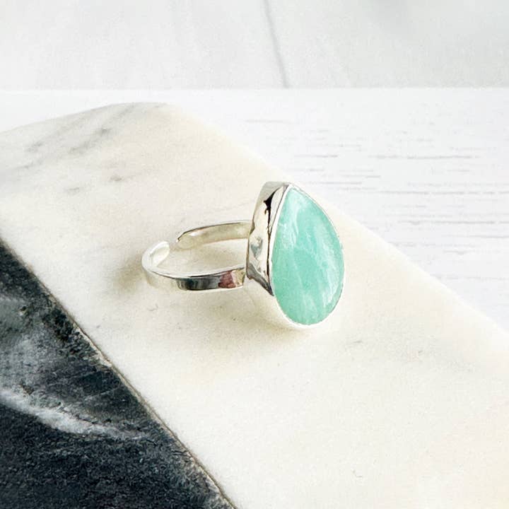 Rustic Gem Jewelry - Wholesale Cocktail/Statement Ring - Amazonite Teardrop Statement Ring in Gold and Silver