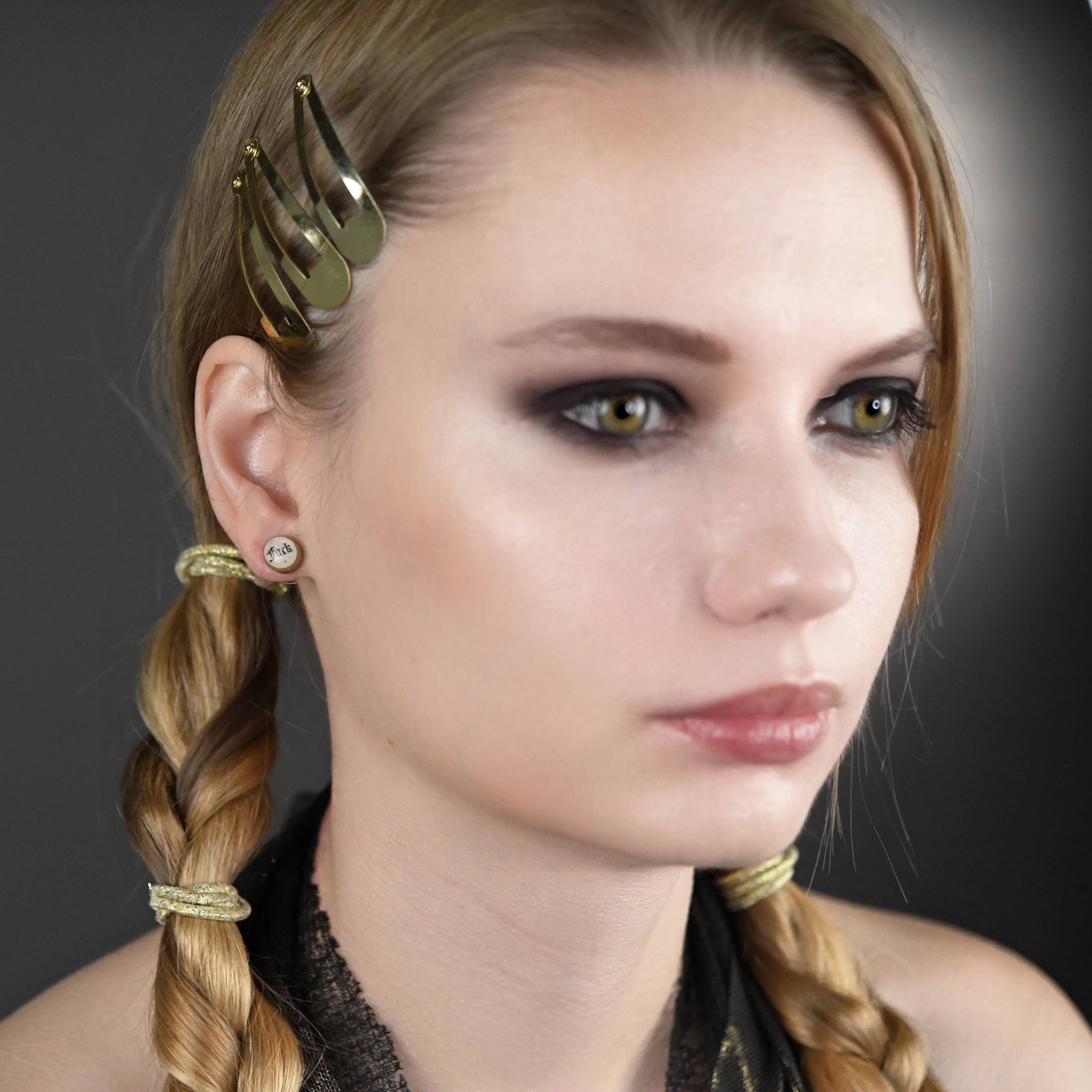 KBD Studio - Wholesale Stud/Post Earrings - Tiny Picture Studs (Gothic Font Fuck)4