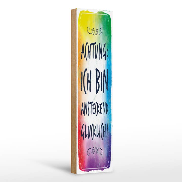 Panneau en bois 46x10 cm Attention je suis contagieusement heureux pour la vente par Femer