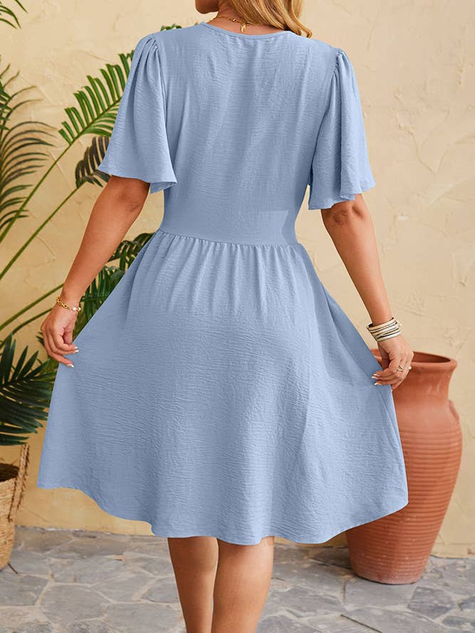 Comely Fashion – wholesale Klänning - Dam – Flödig sommarklänning med V-ringade ärmar1