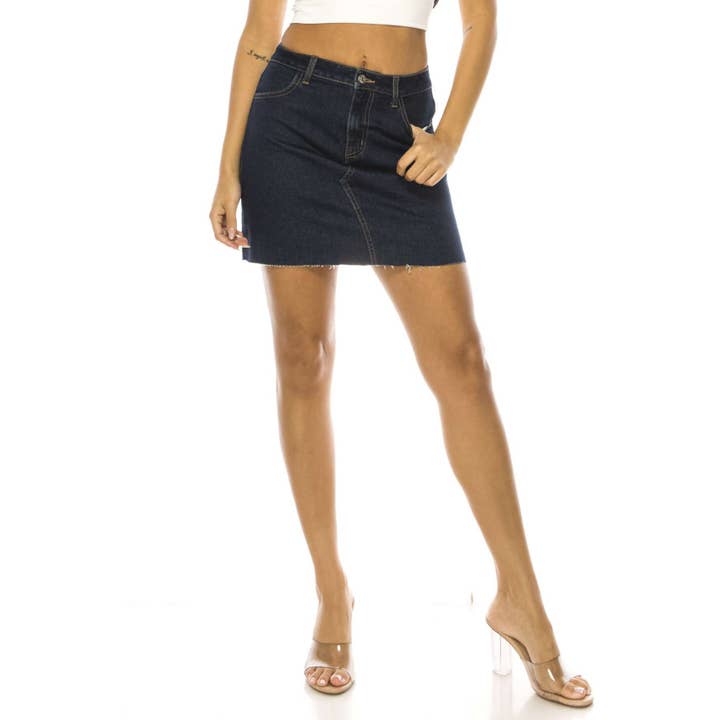 DARK WASHED DENIM JEANS MINI SKIRT for wholesale by MINED BY