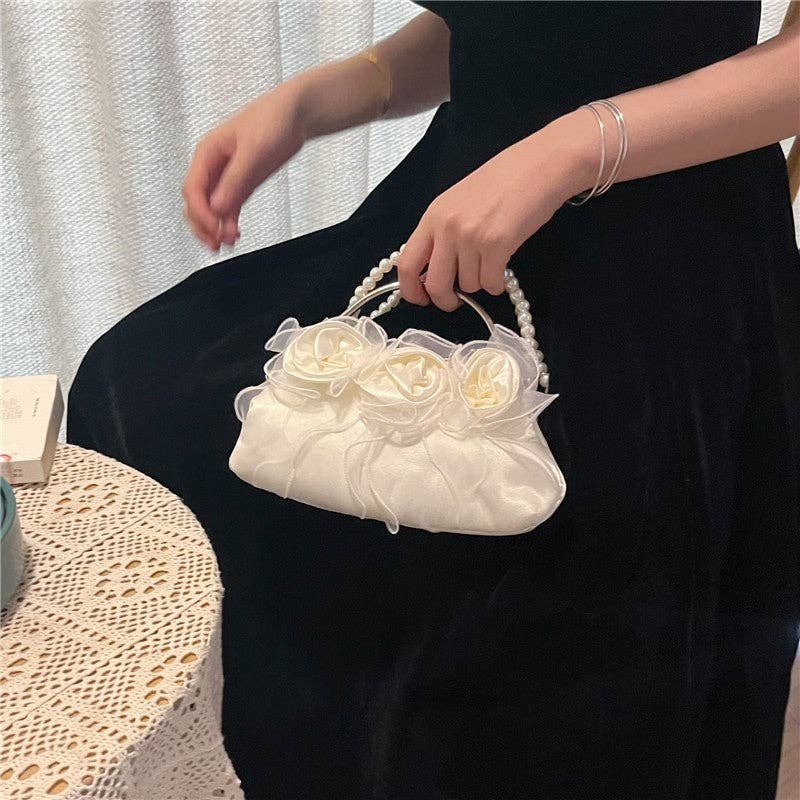BLANC Sac de soirée en forme de fleur de rose solide en vente sur Faire2