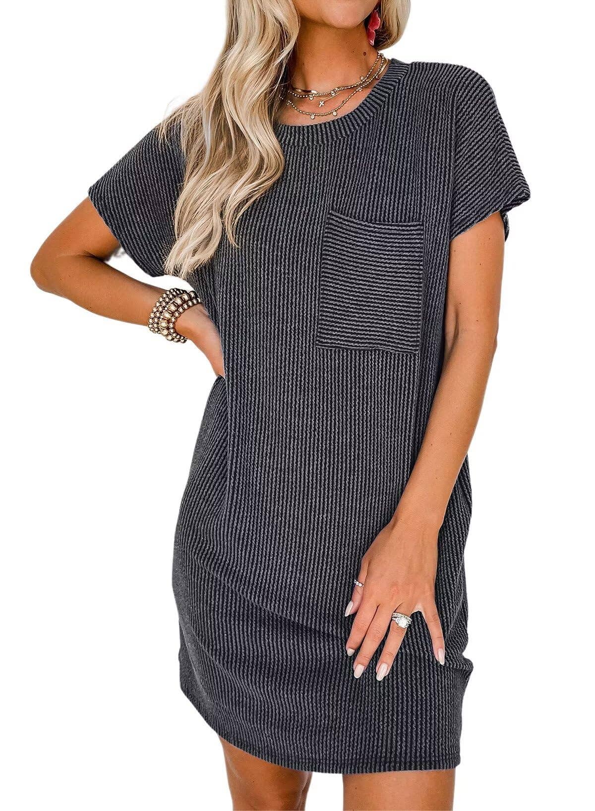 Lovesoft – Großhandel Kleid – Damen – Sommerliches lässiges T-Shirt-Kleid mit kurzen Ärmeln (mit Taschen)5
