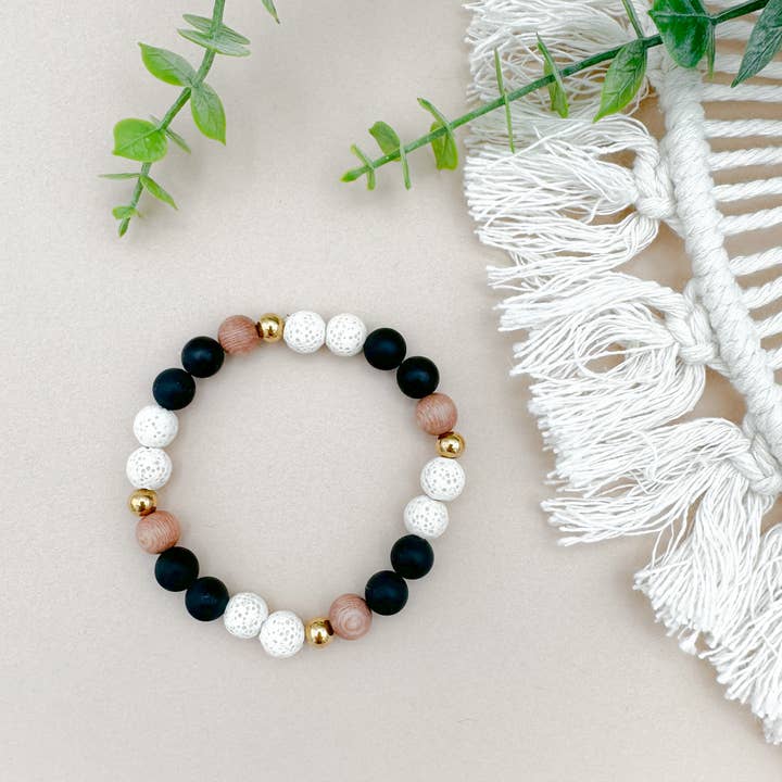 Ivory Lava, Black Onyx, and Rosewood Beaded Bracelet for wholesale by Peach Tree & Co.
