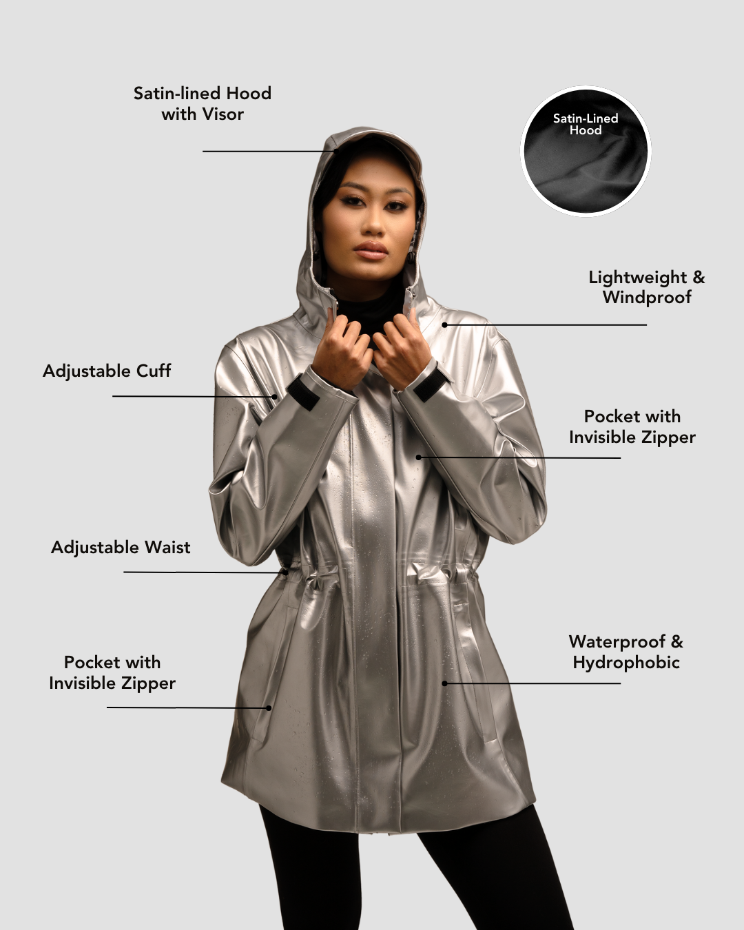 Hairbrella – wholesale Raincoat – Women's – Hairbrella Satin-Lined, Waterproof Rain Jacket1