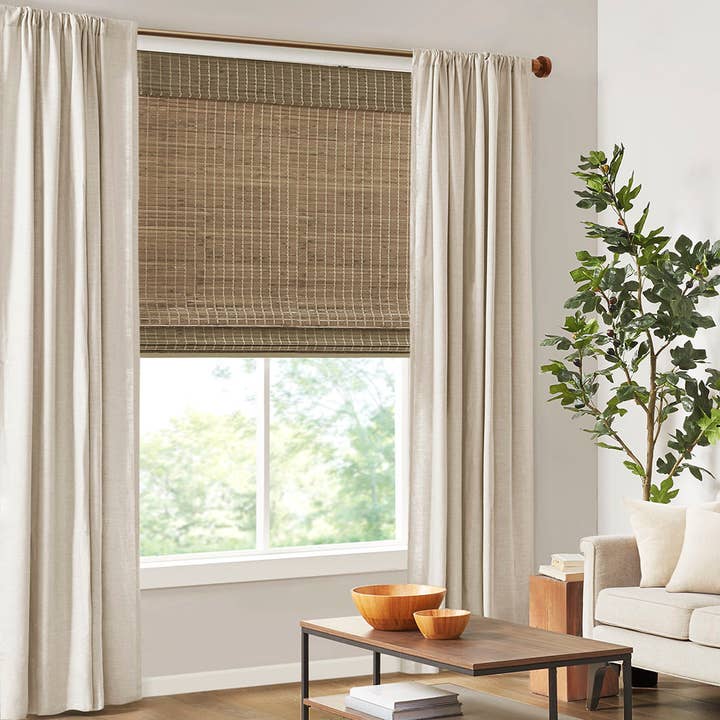 Olliix - Wholesale Curtain - Bamboo Light Filtering Roman Shade 64"L, Natural Ash
