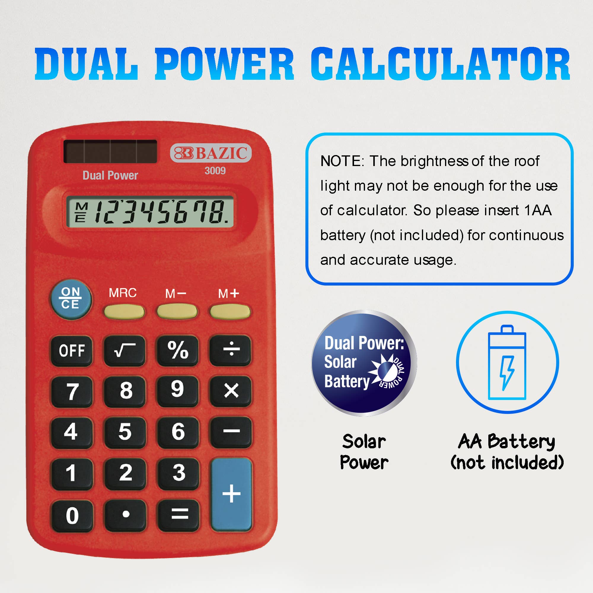 BAZIC Products - Wholesale Calculator - Pocket Size Calculator 8-Digit Dual Power2