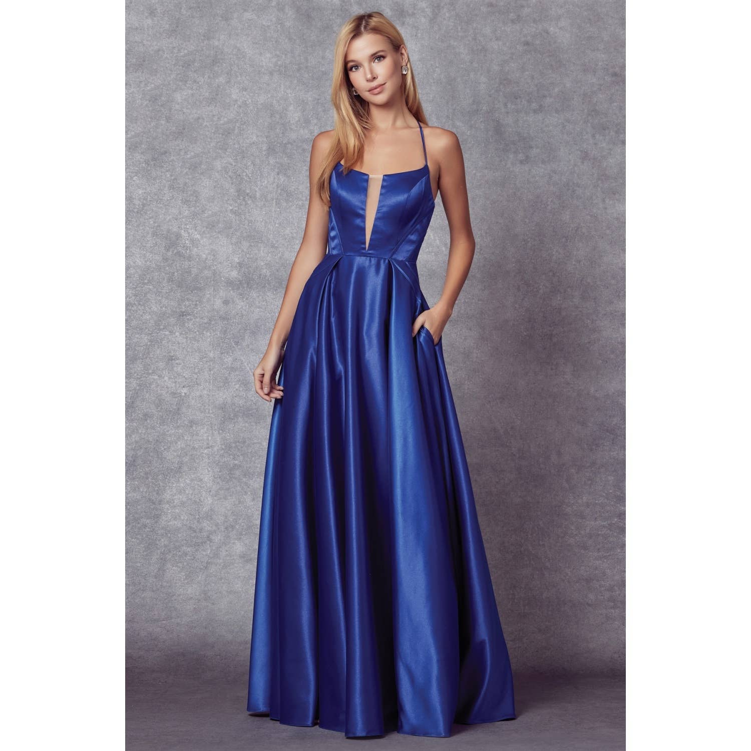 Juliet – Engroshandel Aftenkjole - Dame – SKINNENDE SATIN A-LINE MED LOMMER GALLAKJOLE3