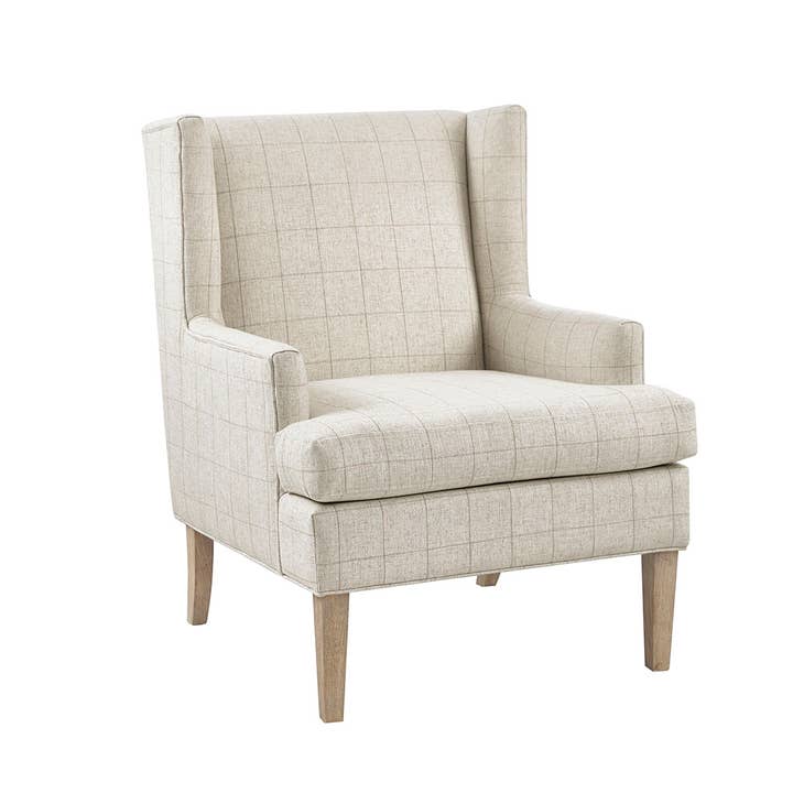 Olliix - Wholesale Chair - Windowpane Check Low Armed Accent Chair, Cream *2