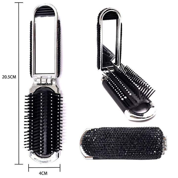 Diacly - Wholesale Hair Brush/Comb - Shiny Stone Handheld Folding Mirror Hair Brush