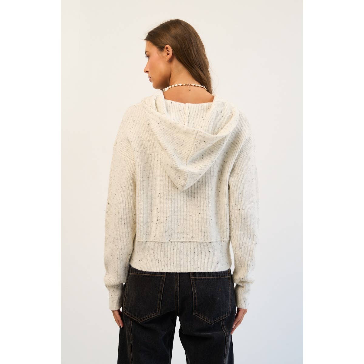 The GREii - Vente Pull en maille – femme - Cardigan à capuche en tricot moucheté avec boutons12