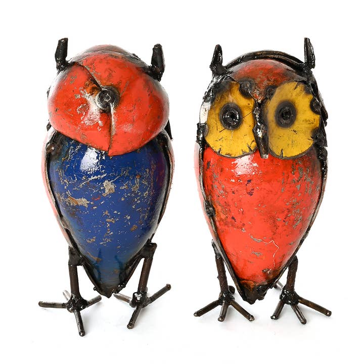 Swahili | AFRICAN MODERN - Wholesale Sculpture - Small Colorful Recycled Metal Owl Sculpture