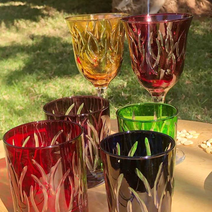 Scents and Feel - Wholesale Drinking Glass/Cup - Set of 6 Drinking Glasses carved leaves