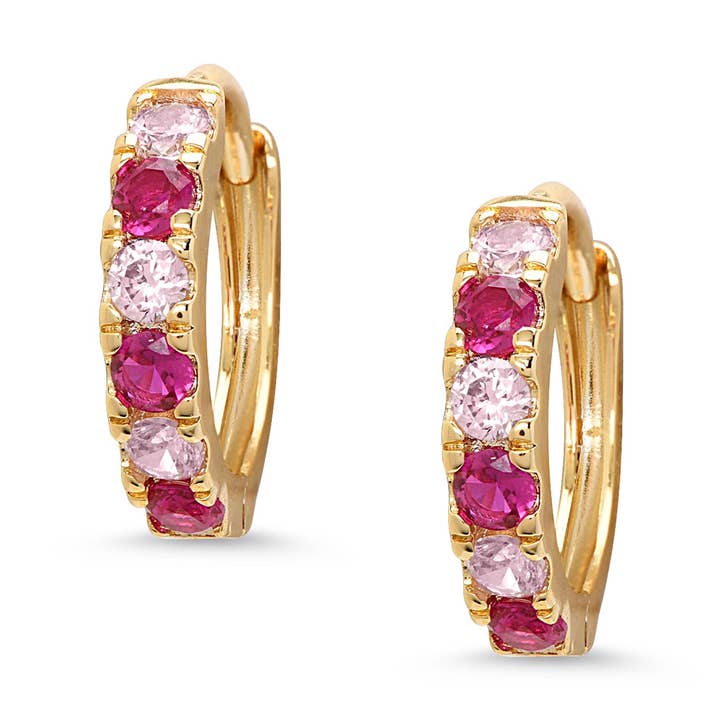 Pendientes de Aro CZ - Bicolor Rosa (3mm) para venta al por mayor de Lily Nily