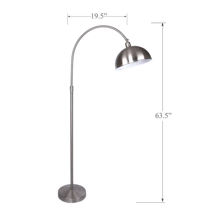 Gold Plated Off White 63.5" Arc Floor Lamp w/ Off-White Linen Hanging Drum Shade for wholesale on Faire7