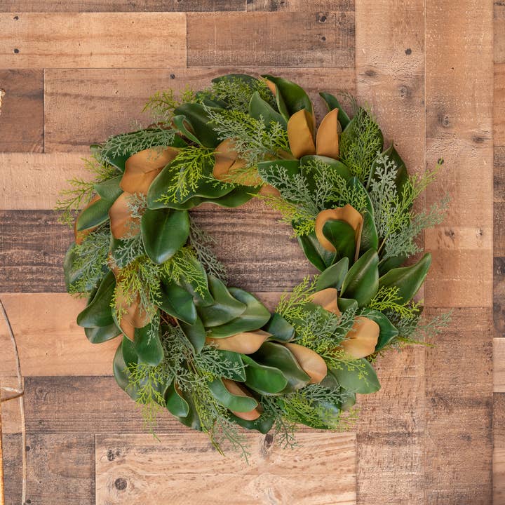 Mills Floral Company - Wholesale Wreath - Magnolia Evergreen Wreath - 24 Inch1