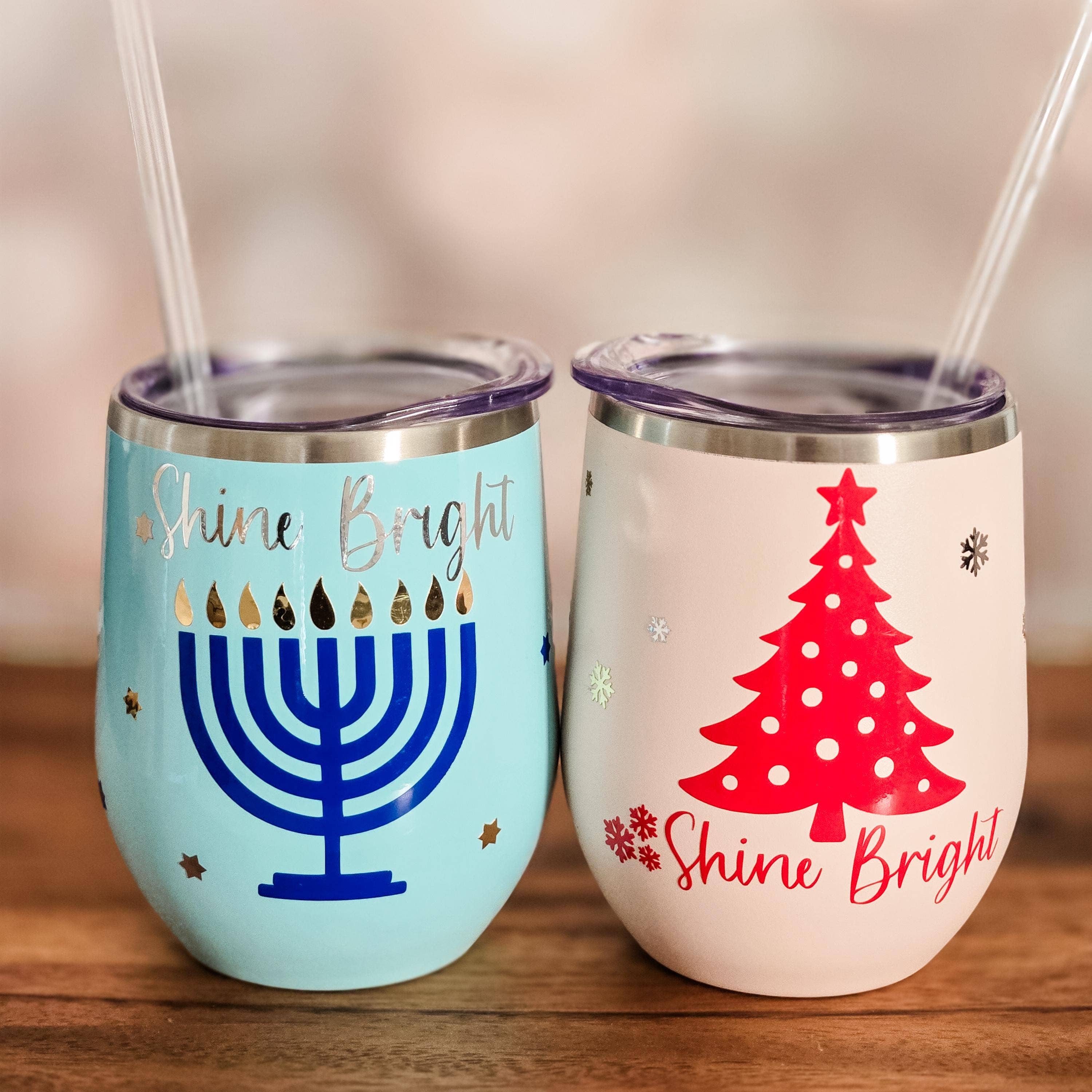 Salt Sparkle Shalom - Wholesale Insulated Mug/Tumbler - Shine Bright Chanukah or Chrismukkah Wine Tumblers2