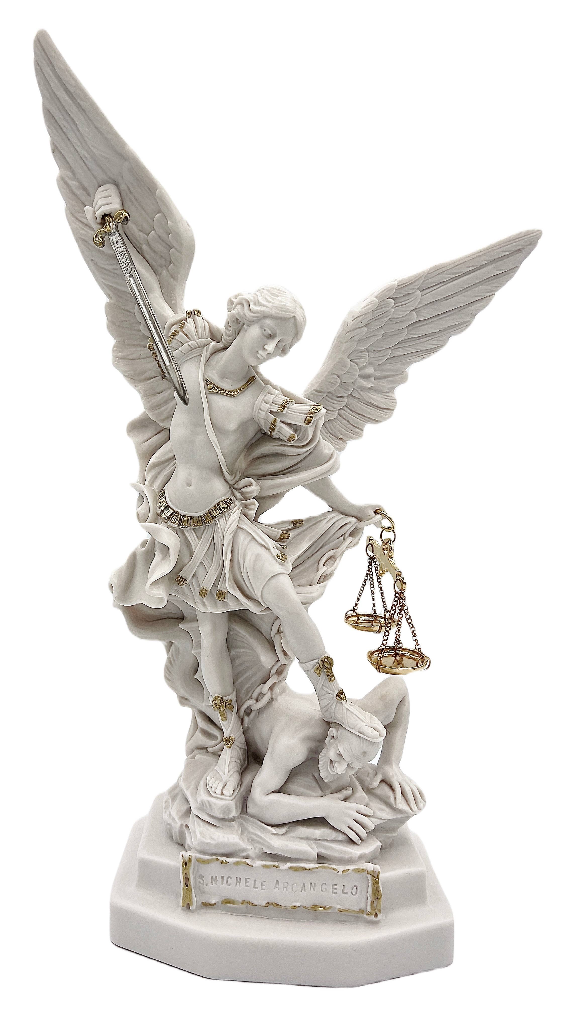 Costa Articoli Religiosi – Engroshandel Pyntefigur – Statue af ærkeenglen Sankt Michael i marmor-lignende harpiks, 22 cm